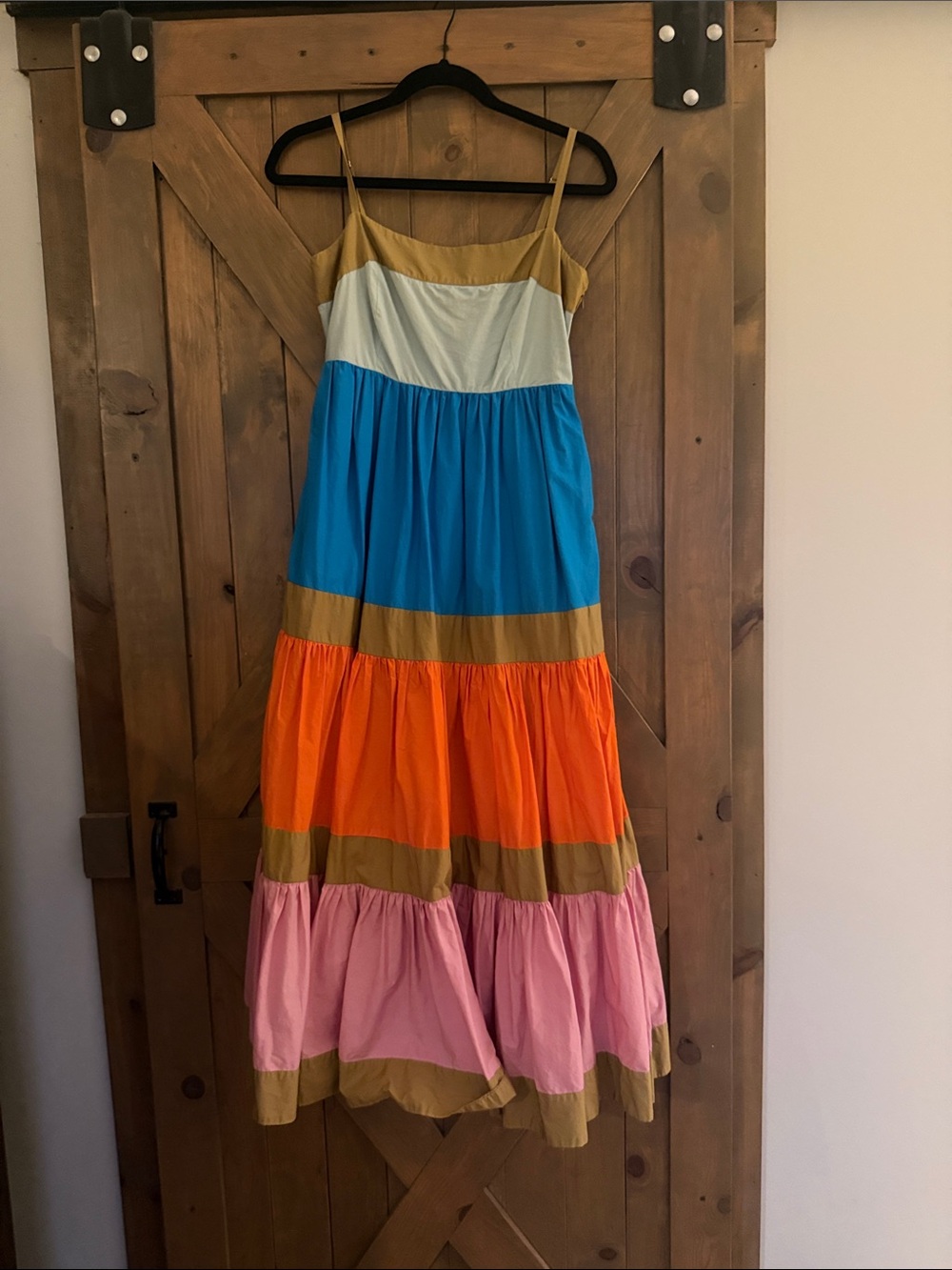 J. Crew Colorblock Tiered Maxi Dress - Blue, Orange, Pink, Tan